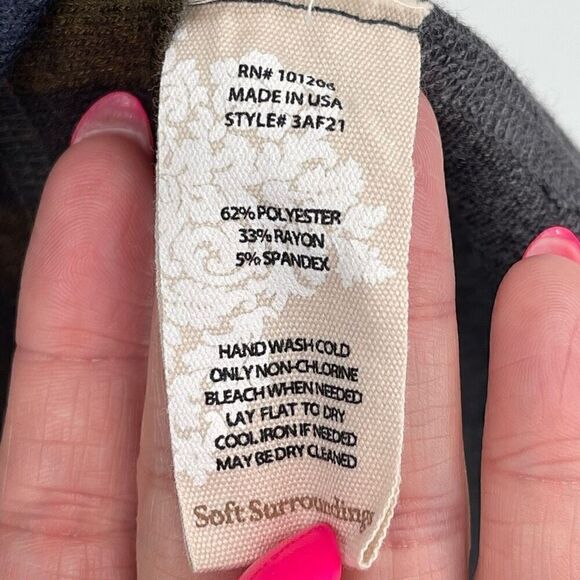 Soft Surroundings Esha Stripe Tunic Top Women Medium Petite Black Brown Blue - Picture 5 of 5